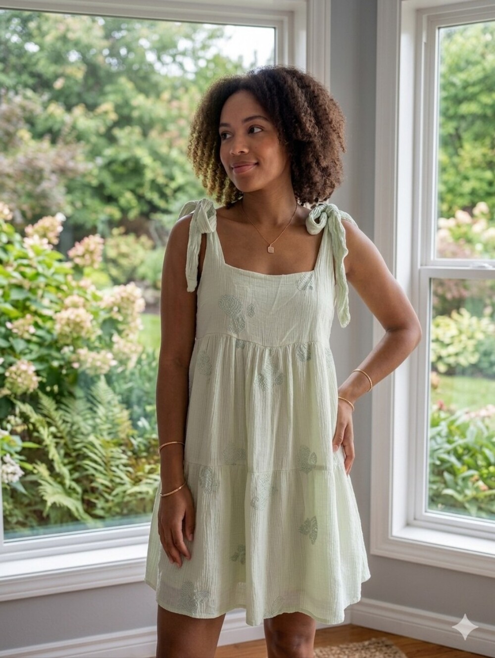 sage the label Green Embroidered Flowy mini dress XS